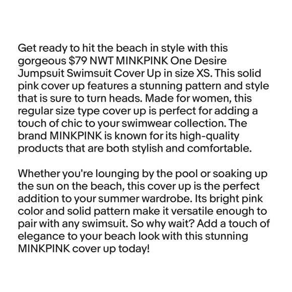 $79 NWT MINKPINK One Desire Jumpsuit Swimsuit Cover Up - XS - Picture 4 of 5